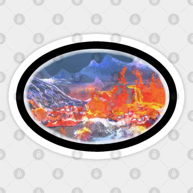 Iceland Volcano Batik Style Painting Sticker by Aurora X